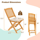 Tangkula 2 Pieces Folding Outdoor Dining Chairs, Acacia Wood Patio Chairs with Soft Cushions