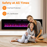 Tangkula 42/50/60/72 Inches Ultra-Thin Electric Fireplace, Wall-Mounted & Recessed Fireplace Heater with Smart APP Control, Compatible with Alexa