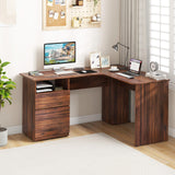 Tangkula L-Shaped Desk with 2 Storage Drawers, 59” Corner Computer Desk with File Drawer & Open Shelf