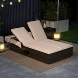 Tangkula Patio Double Chaise Lounge with Shade, Patiojoy 6-Level Adjustable Wicker Recliner Bed