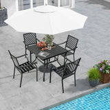 Tangkula 5 Pieces Metal Patio Dining Set, 37" Square Dining Table with 4 Stackable Chairs