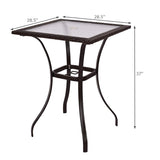 Tangkula Bistro Bar Table, 28.5" Square Bar Height Bistro Table w/ 2" Umbrella Hole, Silkscreen Glass Tabletop & Rattan Edge