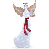 Tangkula 5 FT Outdoor Christmas Lighted Angel, Xmas Yard Pre-Lit Angel with Harp, Halo & 120 Cold White LED Lights