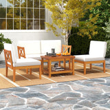 Tangkula 5 Pieces Acacia Wood Patio Furniture Set, Outdoor Sectional Conversation Set with Cushions