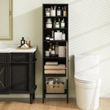 Tangkula Tall Bathroom Storage Cabinet with 1 Door and 4 Shelves, 57" H Narrow Floor Cabinet with Adjustable Shelves