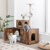 Tangkula Litter Box Enclosure with Cat Tree Tower, 2-in-1 Hidden Cat Washroom with Cat Condo