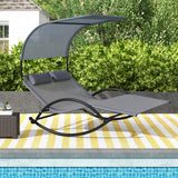 Tangkula 2 Person Lounge Chair with Adjustable Canopy, Outdoor Chaise Lounge with 2 Detachable Pillows (Gray)