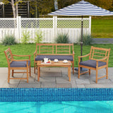 Tangkula 4 Piece Wood Patio Furniture Set, Outdoor Conversation Set w/Soft Seat Cushions