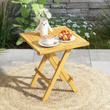 Tangkula Patio Folding Side Table, Teak Wood Square Coffee Table