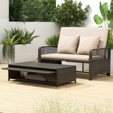 Tangkula Patio Adjustable Wicker Daybed, Rattan Loveseat & Storage Ottoman w/ 4-Level Backrest & Soft Cushions