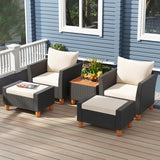 Tangkula 5 Pieces Patio Furniture Set, PE Rattan Chairs with Storage Table