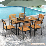 Tangkula 7 Piece Outdoor Dining Set for 6, Acacia Wood Rectangular Dining Table & 6 Armless Chairs w/Metal Frame