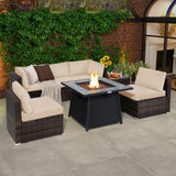 Tangkula 7 Pieces Patio Furniture Set with 35” 50000 BTU Propane Gas Fire Pit Table & Waterproof Cover for Firpit