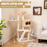 Tangkula Modern Cat Tree, 50" Multi-Level Cat Tower with Cattail Fluff Condo & Top Perch