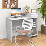 Tangkula White Desk with Storage Drawer & Shelves, Modern Computer Desk with Adjustable Shelf & Cable Hole, White