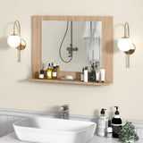 Tangkula Bathroom Mirror with Shelf, 23.5" x 17.5" Rectangle Wood Frame Bathroom Vanity Mirror for over Sink