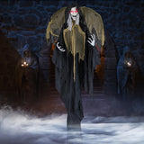 Tangkula 8.2 FT Halloween Animatronics Standing Witch with Wings, Voice Activated Ghost with Lighted Eyes