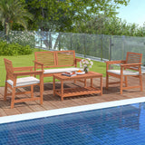 Tangkula 4 Piece Patio Conversation Set, Wood Sofa Set with Soft Seat Cushions