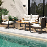 Tangkula 4 Piece Patio Conversation Set, with Heavy Duty Solid Acacia Wood Armrests & Tabletop