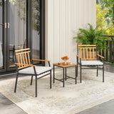 Tangkula 3 Pieces Acacia Wood Bistro Set, Patio Conversation Set with Cushions and Coffee Table