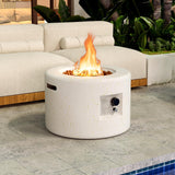 Tangkula Propane Fire Pit Table, 25.5” Round Terrazzo Gas Fire Pit, Protective Cover & Tank Seat Included, 40,000 BTU Smokeless Fire Pit