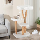 Tangkula Solid Wood Cat Tree, Modern Wooden Cat Tower with Perch, Jute Scratching Posts, Dangling Ball