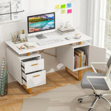 Tangkula White Desk with Storage Drawers & Cabinet, Home Office Computer Workstation with Floating Desktop