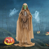 Tangkula 5.6 FT Halloween Standing Animated Skeleton with Chain, Animatronic Skull Grim Reaper with LED lights