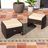 Tangkula 2 Pieces Patio PE Wicker Ottomans with Removable Cushions