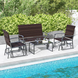 Tangkula 4 or 8 Pieces Patio Gliding Set, Wicker Swing Glider Furniture Set