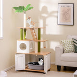 Tangkula Cat Tree with Litter Box Enclosure, 2-in-1 Cat Tower with Condo