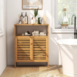 Tangkula Bamboo Floor Cabinet, Freestanding Bathroom Storage Cabinet with Double Slatted Doors