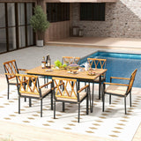 Tangkula 7-Piece Patio Dining Set, Acacia Wood Outdoor Furniture Set with 2” Umbrella Hole and Seat Cushions