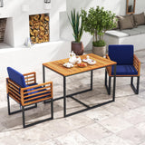 Tangkula 3 Piece Outdoor Dining Set, 2 Acacia Wood Armchairs with 43.5 Inch Dining Table