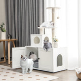 Tangkula Litter Box Enclosure with Cat Tree Tower, 2-in-1 Hidden Cat Washroom with Cat Condo