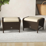 Tangkula 2 Pieces Patio PE Wicker Ottomans with Removable Cushions