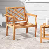 Tangkula Patio Dinning Chair, Teak Wood Armchair with Cozy Backrest and Armrests