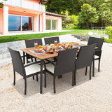 Tangkula 5-Piece Outdoor Dining Set with Acacia Wood Table & 4 Wicker Rattan Armrest Chairs