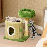 Tangkula Small Cat Tree, Green Cat Tower with Private Cat Condo, Plush Top Perch, Hanging Pompom & Spring Toy