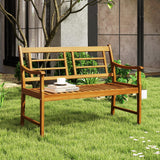 Tangkula Patio Acacia Wood Bench, Wooden 2-Person Outside Chair w/Curved Armrests