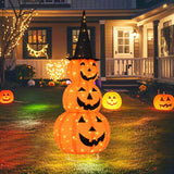 Tangkula 5 FT Lighted Halloween Collapsible Stacked Pumpkins with Witch Hat, 100 LED Lights