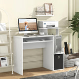 Tangkula Computer Desk with Fabric Drawer & Keyboard Tray, Space-Saving Study Writing Desk with Open Storage Shelves & Printer Stand