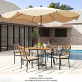 Tangkula 5 Pieces Patio Dining Set, 42.5” Square Acacia Wood Dining Table with 1.9” Umbrella Hole