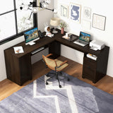 Tangkula L-Shaped Desk, 66" x 66" Corner Computer Desk with Drawers and Storage Cabinet