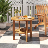 Tangkula Outdoor Round Side Table, Teak Wood, 19.5 Inches Patio End Table with Slatted Storage Shelf