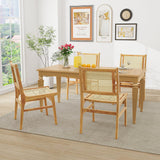 Tangkula Rattan Dining Chair, Farmhouse Kitchen Side Chairs w/Natural Cane Woven Backrest & Seat & Teak Wood Frame