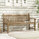 Tangkula 62" Outdoor Teak Wood Bench, 3-Person Garden Patio Bench with Backrest