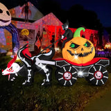 Tangkula 9 FT Halloween Inflatable Grim Reaper Driving Pumpkin Carriage, LED Lighted Carriage with Pumpkin & Skeleton Dragon