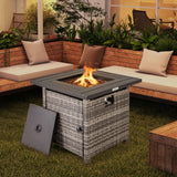 Tangkula 29 Inch Rattan Propane Fire pit Table, Patiojoy 50,000 BTU Outdoor Square Fire Pit with Lava Rocks & Protective Cover