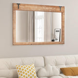 Tangkula Farmhouse Wall Mirror, 39" x 27.5" Rustic Barn Door Mirror w/Wood Frame